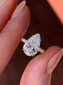 Stylever 1 件 925 纯银水滴戒指，华丽的欧洲女士戒指，精致独特，适合舞会、聚会和派对，精美女士珠宝礼物 - 水滴4克拉排鑽戒指 - 查看 6