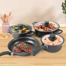 13 Piece Non Stick Saucepan Cookware Set Cooking Pot Frying Pan Set With Lids - Black - View 8