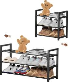 Expandable Shoe Rack, 3-Tier Adjustable Space Saving Narrow Shoe Organizer, Heavy Duty Metal Free Standing Storage For Entryway, Closet, Doorway (Black) - Tier 3 - View 8