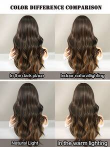 24 Inch Long Wavy Black Golden Highlight Wig For Women Heat Resistant Fiber Middle Part Hairpiece,Natural Synthetic Full Machine Hair Wigs For Daily Music Festival Party Wear, Cosplay Halloween & Street Photography Use - 挑染金色 - 查看 8