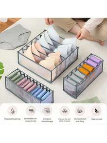 3pcs Foldable Divided Storage Box, Underwear Organizer For Bra, Panty, Socks, Random Color (White, Grey, Beige, Black, Etc.) - Multicolor - View 6