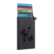 Portafoglio minimalista da donna con motivo a farfalla di OBCREATOR, portafoglio slim, porta carte di credito con scomparti a comparsa, protezione RFID, custodia in metallo per carte di credito unisex, organizer (Nero, Argento, Dorato, Grigio, Rosso, Blu)