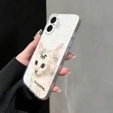 1 pieza Funda de teléfono transparente y simple con patrón de gato pensativo personalizado, compatible con iPhone 16 Pro Max, 15/14 Plus, 13/12/11, cubierta protectora resistente al agua, golpes y arañazos - Multicolor - Ver 3