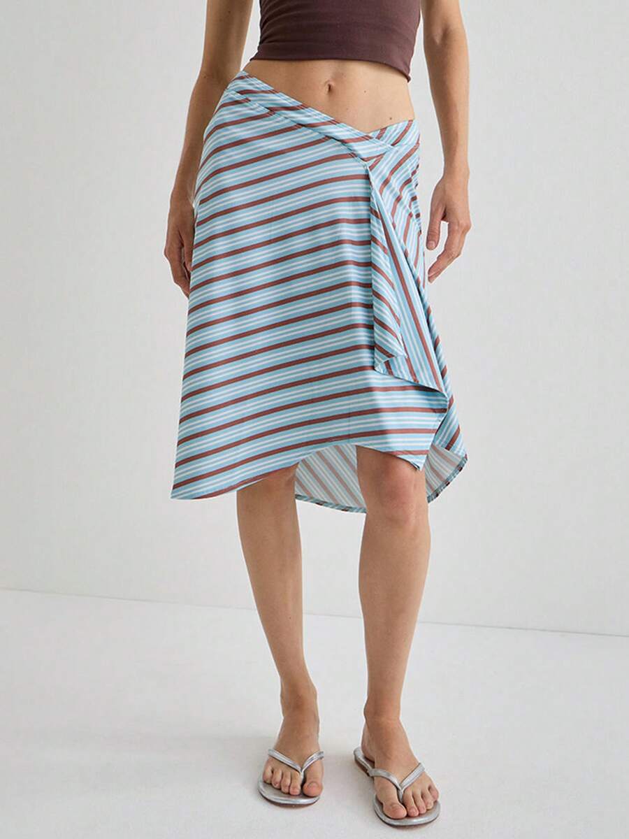 Women's Ruffle Hem Sarongs Beach Wrap Cover Up Swimwear Bikini Bottoms High Waisted Tankini Swim Skirts Swimdress - 淺藍色 - 查看 1