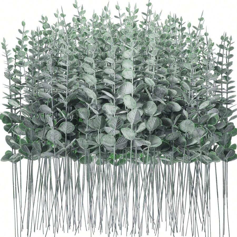 1/6/12/21/30/50/100 Stücke künstliche Eukalyptuszweige, Eukalyptus Dekoration, Fake Grüne Zweige, Grüne Dekorationsblumen, geeignet für Zuhause und Büro, künstlicher Blumenstrauß Tischdekoration, Hochzeitsdekoration (Kunststoffmaterial, Handwerkskunst, leicht durch starkes Ziehen beschädigt) - grün-lang - Übersicht 1