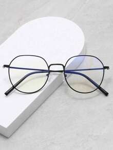 1 Peça Armação de Óculos Oval Decorativa de Metal com Vidro Liso, Estilo de Rua Coreano da Moda para Mulheres, Óculos de Computador Assimétricos de Metal com Bola Redonda e Vidro Liso para Homens e Mulheres, Armação de Óculos Retrô Literária de Metal com Vidro Transparente, Acessórios de Óculos