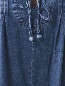 Women Summer Sleeveless Oversize Denim Romper To Music Festival Adjustable Tie Front Waist Utlty Pockets Non-Stretch Vacation Beach To Brunch Wear - 牛仔藍 - 查看 6