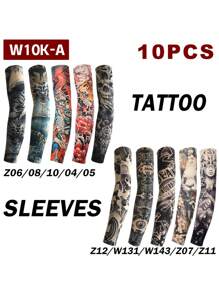 10 件/套夏季户外骑行花臂袖纹身袖，运动旅行钓鱼防紫外线临时纹身臂套 - 彩色 - 查看 12