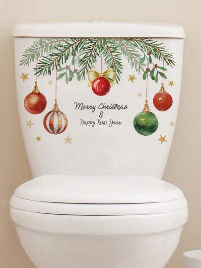 1 件圣诞节自粘叶灯球马桶贴圣诞装饰马桶盖贴 PVC 雪花浴室装饰墙贴家居装饰墙贴 9*11.4 英寸/8.6*11.8 英寸适用于门窗节日趣味物品礼物装饰营造圣诞节节日氛围让家居装饰更有趣