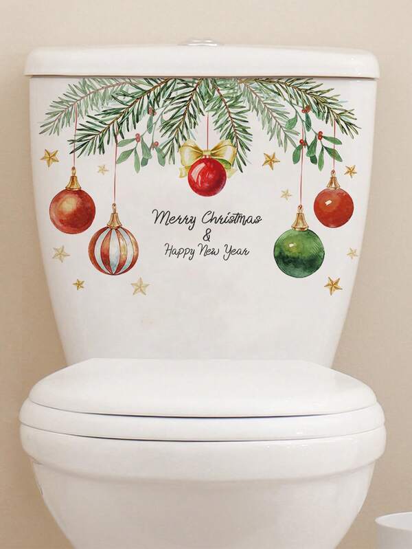 1 件圣诞节自粘叶灯球马桶贴圣诞装饰马桶盖贴 PVC 雪花浴室装饰墙贴家居装饰墙贴 9*11.4 英寸/8.6*11.8 英寸适用于门窗节日趣味物品礼物装饰营造圣诞节节日氛围让家居装饰更有趣