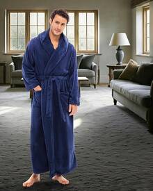 Mens Robe With Hood, Plush Fleece Hooded Mens Bathrobe, Big And Tall Bath Robe For Menhalloween - Navy Blue - View 5