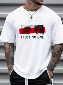 Men's Short-Sleeved Crew Neck T-Shirt With Letter Print And Eye Design, A Cool Casual Style Perfect For Going Out And Everyday Wear. Made Of Cool And Comfortable Fabric, The Relaxed Fit Looks Great And Is Easy To Style For  Urban And Youthful Looks All Year Round. RRJE - 白色 - 查看 8