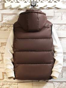 Men's Zip-Up Hooded Padded Vest - Coffee Brown - View 2