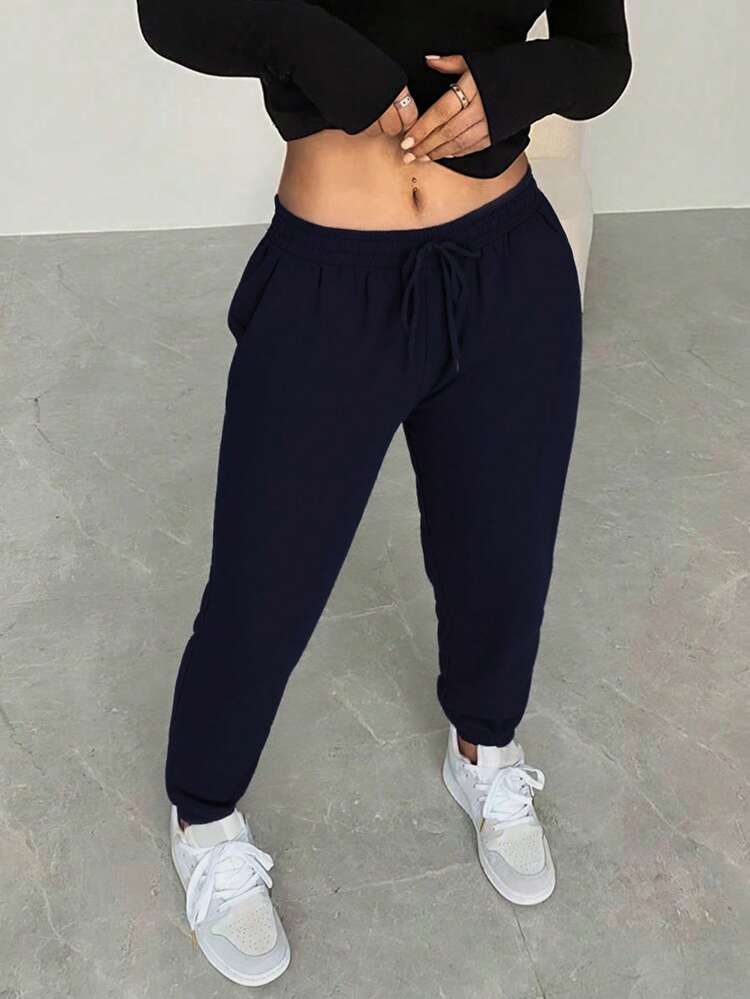 Joggers de Mujer Plus Size con Elástico y Listón al Frente – Calientitos y de Alta Calidad - Azul Marino - Añade 3