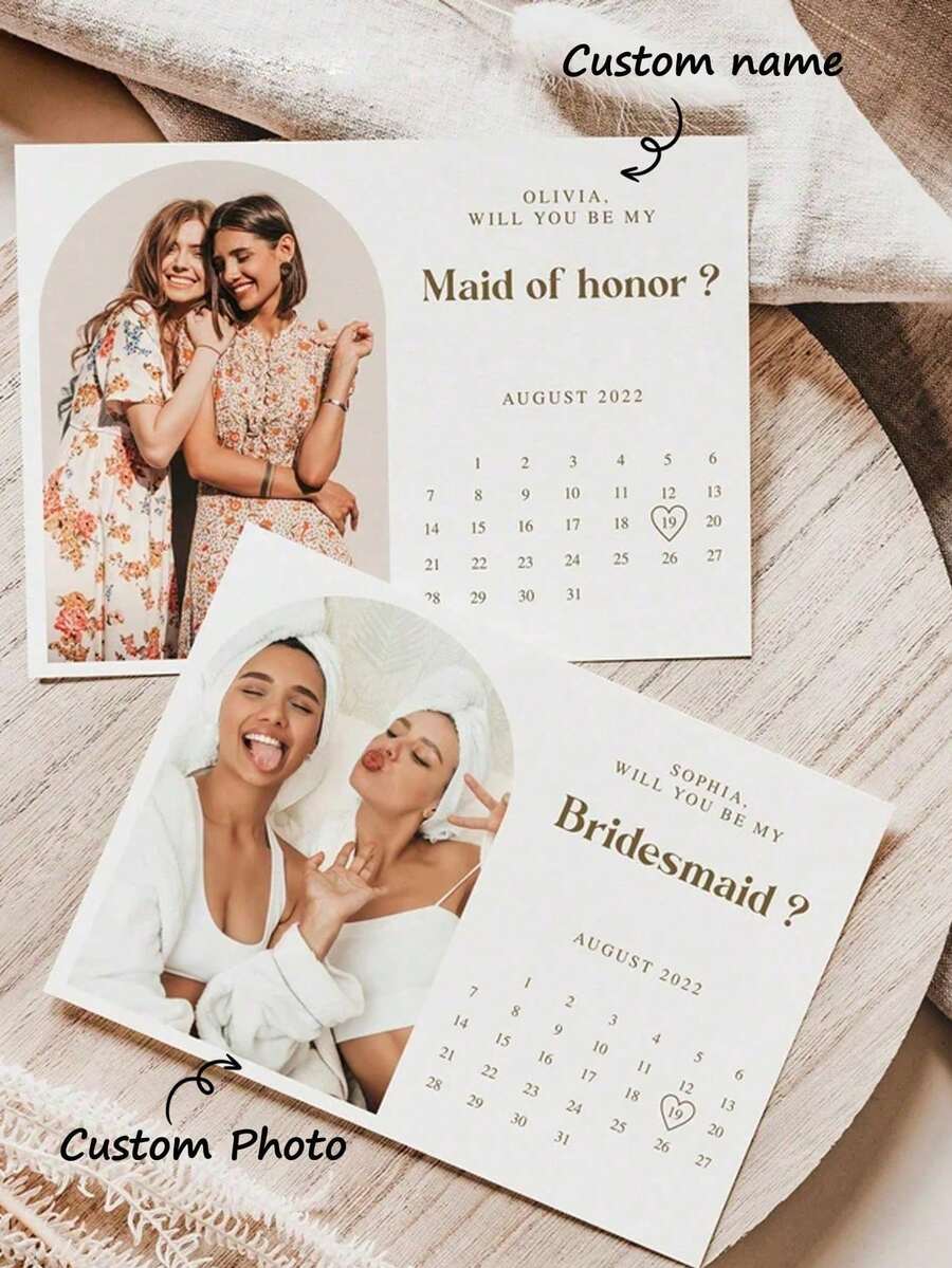 1张可定制伴娘邀请卡，可编辑照片邀请卡，“你愿意做我的伴娘吗？”，日历模板，伴娘邀请照片日历，家居装饰客厅