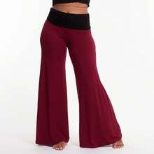 Women Fold Over Waist Flared Pants Yoga Leggings Workout Sweatpants Y2k Loose Wide Leg Trousers Sportswear - 紅色 - 查看 5