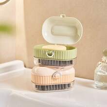 1pc Multi-Function Soap Dish With Built-In Scrub Brush, 2-In-1 Double Layer Drain Soap Holder, Creative Bathroom Storage No Hand Washing