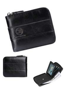 Men's Vintage Wallet, Business Style Letter Embossed Classic Credit Card Holder, Short Zipper Coin Purse