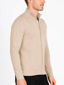 Homme Men's Simple Lightweight Stylish Casual Zip-Up Knit Sweater, Suitable For Autumn/Winter, Mock Neck Men, Men Knit Tops, Quarter Zip Sweater Men, Men S Sweater  Plain - 卡其色 - 查看 3