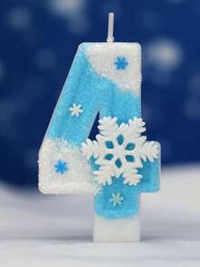 1件雪花花瓣數字生日蠟燭，藍色數字，聖誕白色雪花主題白色與藍色大雪花數字生日蠟燭 - 彩色 - 查看 16