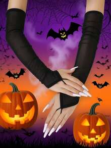 1 Paar Damen Fingerlose Handschuhe in Unifarbe, formelle Party Goth Stil Handschuhe für Halloween Kostüme, Herbst Armstulpen