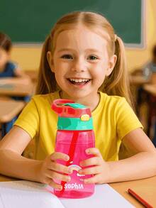 16oz/480ml Personalized Water Bottle For Kids, With Straw And Cap, Birthday/Back To School Supplies, Reusable, Suitable For Children, Boys, Girls And Teens, Great Gift Idea. 12oz/350ml Stainless Steel Water Bottle For Kids, With Silicone Straw, Unicorn, Butterfly, Space, Construction Vehicle Themes, Pink, Green, Blue, Purple, 5 Color Options, Children, Urban Chic, Modern, Colorful, Cute - Style 2 - View 10