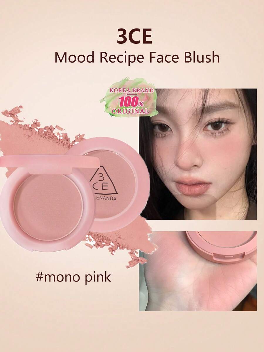 3CE Mood Recipe Blush, Velvety Matte Texture, Creamy Smooth Mousse-Like Formula, Gradient Glow, Brightens Warm Skin Tone, Oil Control, Suitable For Dry Skin, Easy To Blend, Highlights Eye Area, 3D Sculpting, Magnetic Embossed Compact, Finger Groove Design, Korean Makeup - Màu hồng đơn sắc - Xem 1