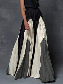 Women Fashion Printed Elegant Evening Maxi Dresses 2025 New Summer Asymmetric Sleeveless One-Shoulder Pleated A-Line Vacation Long Dress - màu đen - Xem 3