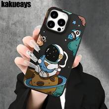 Funda protectora para phone con diseño de astronauta de dibujos animados (1 unidad), compatible con phone 16 Pro Max, 16, 15 Pro, 14, 14 Plus/14 Pro Max, 13, 13 Pro, 12 Pro, 11/11 Pro. Regalos para cumpleaños y fiestas. - Negro - Ver 2
