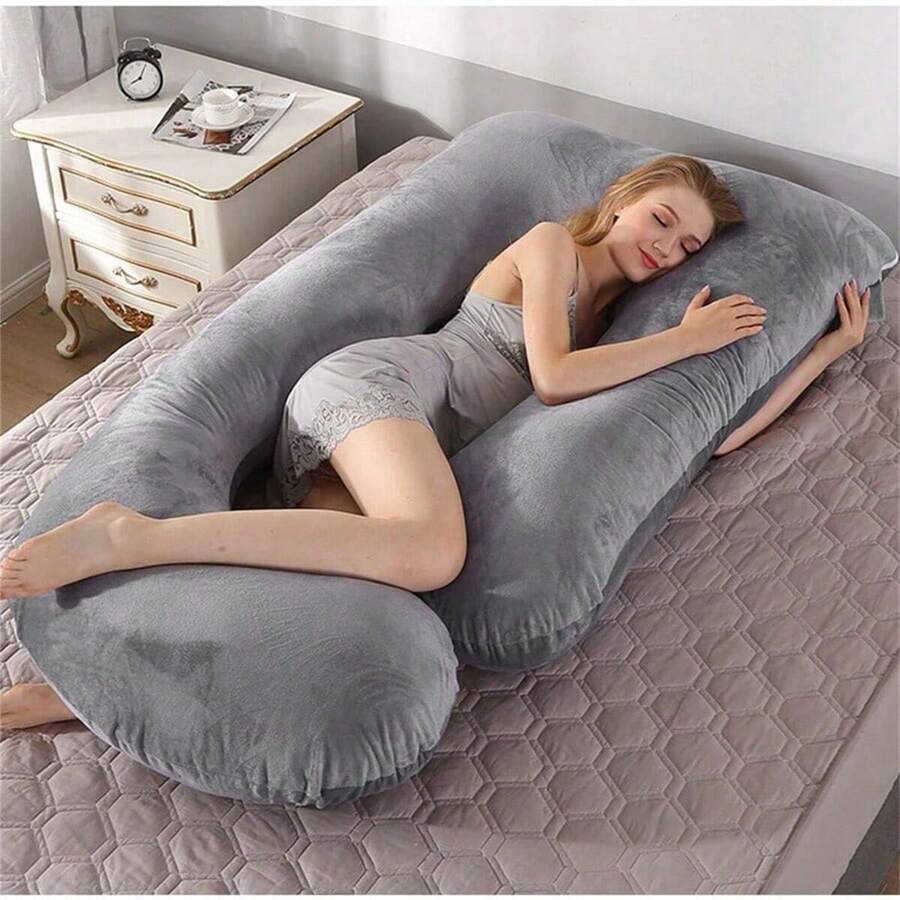 1PC Plus Size Pregnancy Pillow - Removable Crystal Velvet G-Shaped Pillow For Pregnant Girl, The Fabric Is Soft, Convenient For Cleaning,Side Sleeper Waist Support & Postpartum Nursing Pillow | Black, Gray & Multiple Colors Available