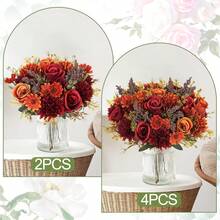 1/3/80pcs Faux Silk Hydrangea Bouquet, Fake Tea Rose, Suitable For Spring/Autumn Wedding Vase, Applicable For Home, Restaurant, Bedroom, Bathroom, Room Decor, Mother's Day, Father's Day, Holiday Birthday Party, Outdoor Garden Decor, Kitchen, Bathroom, Women/Men Gift, Home Decor, Valentine's Day Gift - Orange - View 6