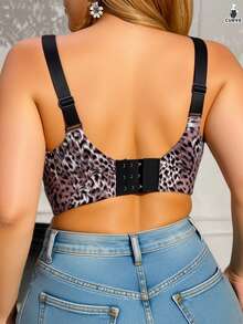 1pc Women's Seamless Leopard Print Wireless Adjustable Comfortable Sports Bra - Pink - View 2