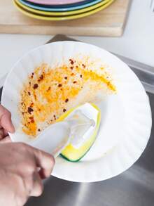 1 Ergonomic Dishwashing Brush + 2 Replaceable Brush Heads, Multi-Functional Dish Scrubber And Sponge, Strong Cleaning Tool For Bowls, Pots, Pans And Sinks; Essential For Kitchen Sink, Suitable For Home, Restaurant And Commercial Use; Replaceable Brush Heads, Non-Slip Handle, One-Handed Quick Operation, Suitable For Camping And RV Travel. - Multicolor - View 3