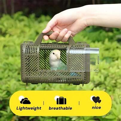 便携式鸟笼，耐用塑料，透气网状窗户，轻巧易清洁，非常适合鹦鹉、鸽子、蜥蜴、仓鼠 - 绿色，小型宠物旅行箱，携带方便