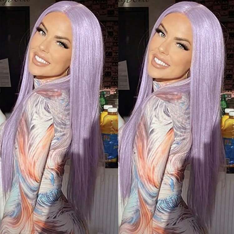 13X6 Free Part Platinum Blonde Lace Front Wigs 28 Inch Pre Plucked Long Straight Hair Wigs Glueless Soft Ash Blonde Colored Wigs Heat Resistant Fiber Hair Synthetic Lace Front Wigs For Women For Daily Christmas Party Cosplay Use - Light Purple - 查看 10