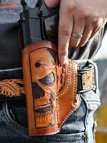 1pc,Hand Carved And Sewn Plant Tanned Leather 1911 Left And Right Hand Gun Holster, Suitable For 4-Inch And 5-Inch Gun Barrels, Can Prevent Damage