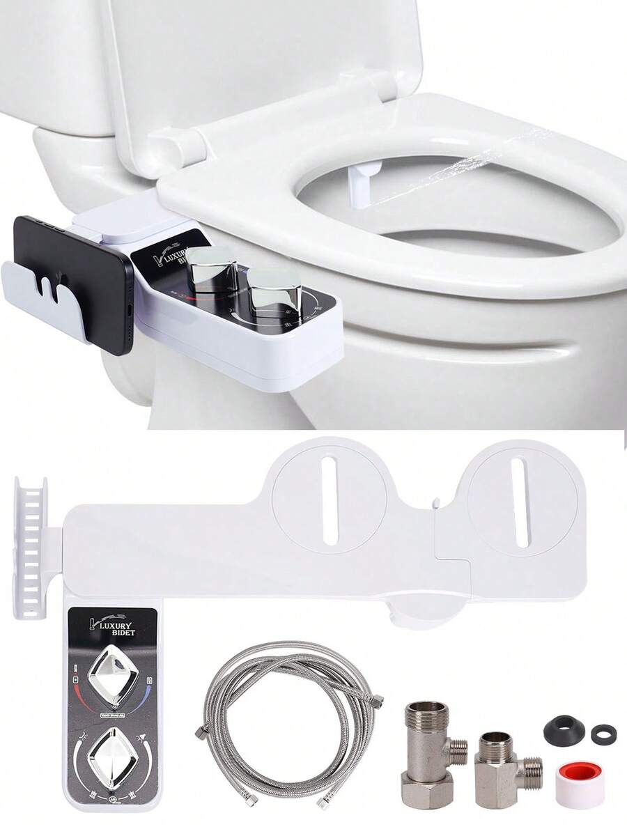 3-Mode Smart Bidet Toilet Attachment Adjustable Temperature Wash, Easy Install No-Electric Bidet With Feminine/Posterior Cleaning & Side Shelf - White - View 1