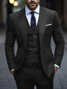 3 PiecesMen's Suit Set: Jacket, Vest, And Trousers, Fashion Formal Wear For Wedding, Party