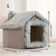 Warm Plush Pet House, Movable Cat House, Semi Enclosed Pet Bed Suitable For All Seasons, Soft Cat And Dog Bed, Halloween And Christmas Gifts - Multicolor - View 14