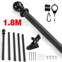 Wall Mounted Mount Telescopic Flag Pole Top Gold Ball Aluminum Flagpole - Black - View 2