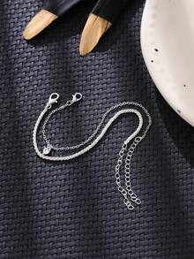 两件套女士银手链：时尚简约，饰有铜锆石心形吊坠和叠层设计，尽显小众奢华，是女士的理想珠宝之选。 - 銀色 - 查看 5