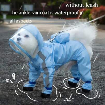 4-Legged Dog Rain Coat With Leash Design, Full Coverage Pet Raincoat With Leash Hole, Cute 4-Paw Waterproof Dog Outfit For Rainy Days, Dog Rain Gear With Foot Covers