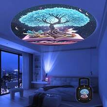 Proyector de luz en forma de árbol de la vida LED, lámpara de cielo estrellado romántica alimentada por USB para dormitorio, luz de proyección HD de alta luminosidad para decoración de habitación, luz nocturna creativa, iluminación de ambiente soñadora, regalo de cumpleaños, fiesta en casa y pared - Negro - Ver 10