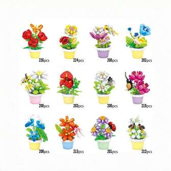 1 Micro Particle Potted Flower Building Blocks, DIY Colorful Flower Series Building Blocks, Decoration Bouquet, Suitable For Birthday, Father's Day, Mother's Day, Teacher's Day, Holidays, Weddings, Graduations, New Year, Christmas Gifts