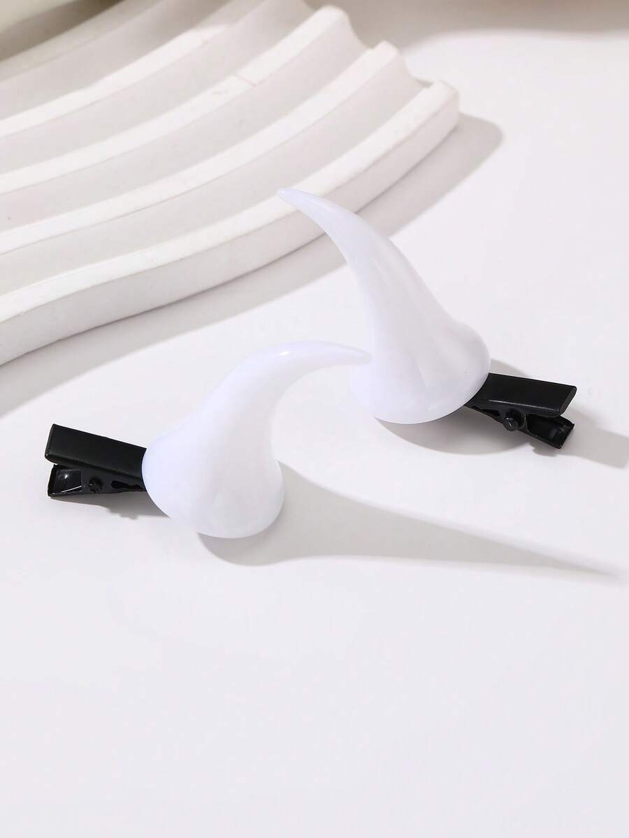 2 kẹp tóc sừng dài màu trắng dễ thương cho nữ, phụ kiện tóc hóa trang Halloween, kẹp tóc sừng quỷ mini, đồ trang trí tóc sáng tạo cá nhân hóa thích hợp để đeo hàng ngày, Halloween, lễ hội, kẹp tóc, kẹp tóc, thanh trượt tóc, kẹp tóc - trắng - Xem 1