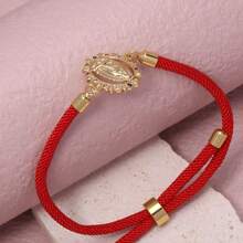 2025 Vintage Versatile Copper Oval Shape Rainbow Zirconia Virgin Mary Adjustable Red Pink Black Rope Bracelet Women Jewelry - Gold - View 11