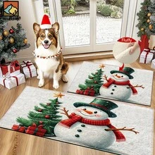 1 pièce Tapis de porte anti-dérapant avec motif bonhomme de neige de Noël, tapis de porte en fibre super anti-dérapant, convient pour la décoration de fête de Noël, la cuisine, la salle de bain, la salle à manger, la chambre à coucher, peut être offert en cadeau de Noël