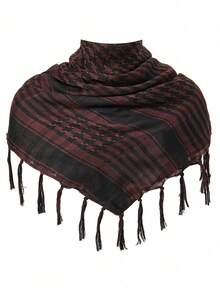 1 件女士时尚经典沙漠格子印花战术方形围巾，阿拉伯户外防晒防风男女通用围巾披肩带流苏，适合日常穿着和户外 - 黑與白 - 查看 16