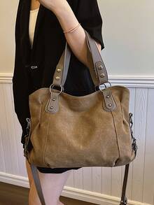 New Arrival Large Capacity Minimalist Casual Tote Bag - Brown - View 7