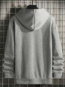 Manfinity Homme Men Letter Graphic Pocket Long Sleeve Casual Drawstring Hoodie, For Tennis, For Fall - 灰色 - 查看 2